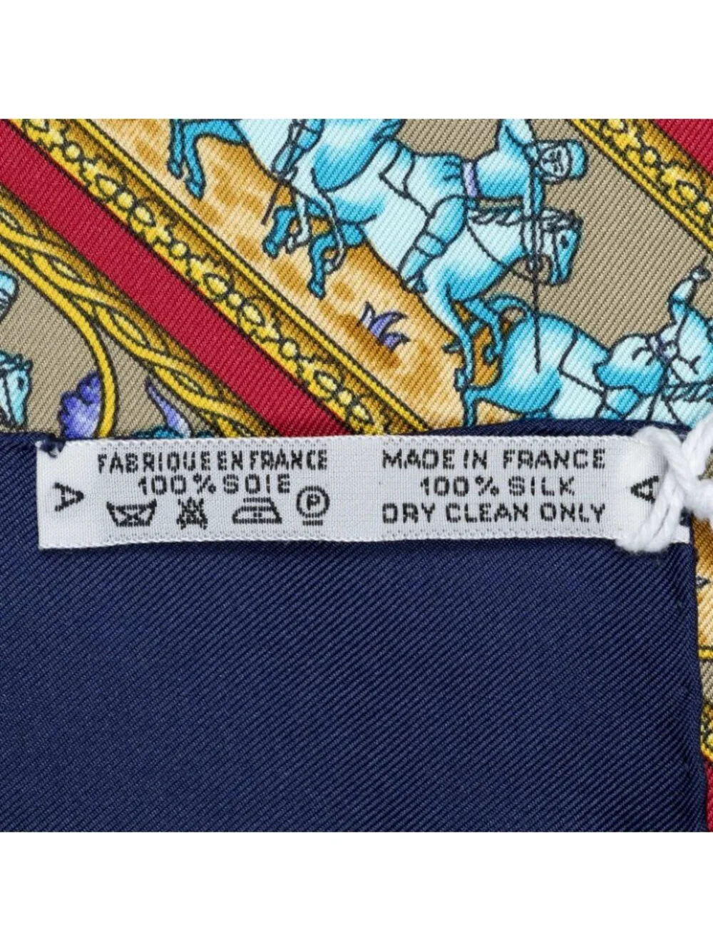 Hermes Scarf Navy Red 100% Gold Twill Silk